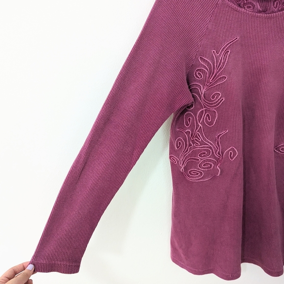 Soft Surroundings Camden Waffle Knit Embroidered Long sleeve Top Purple Large PL - Picture 2 of 6